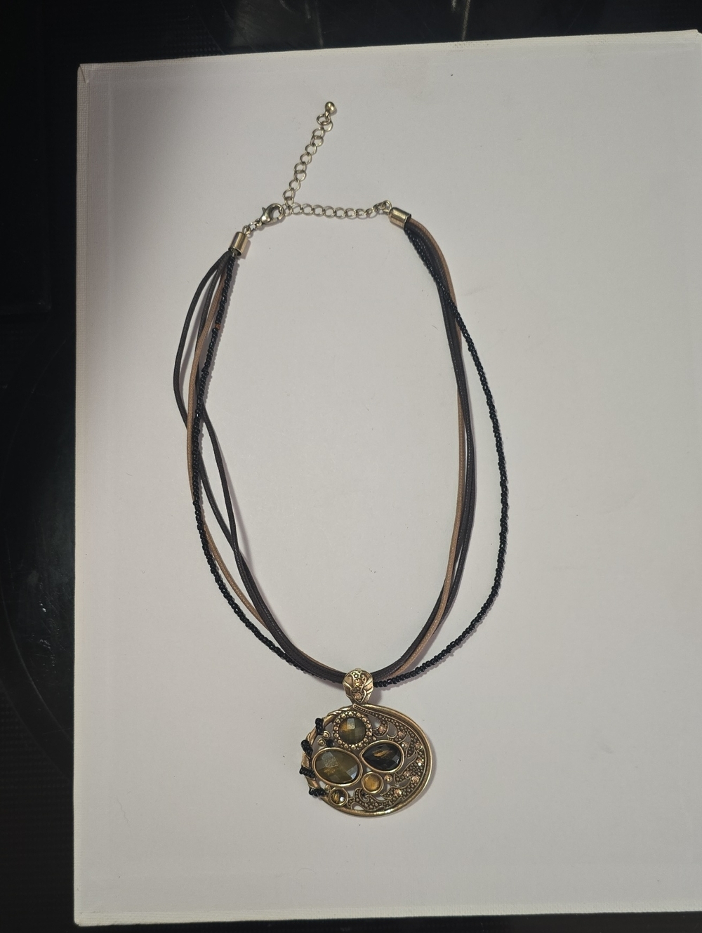 Gold-Tone Brown Multi-Strand Pendant Necklace 7"